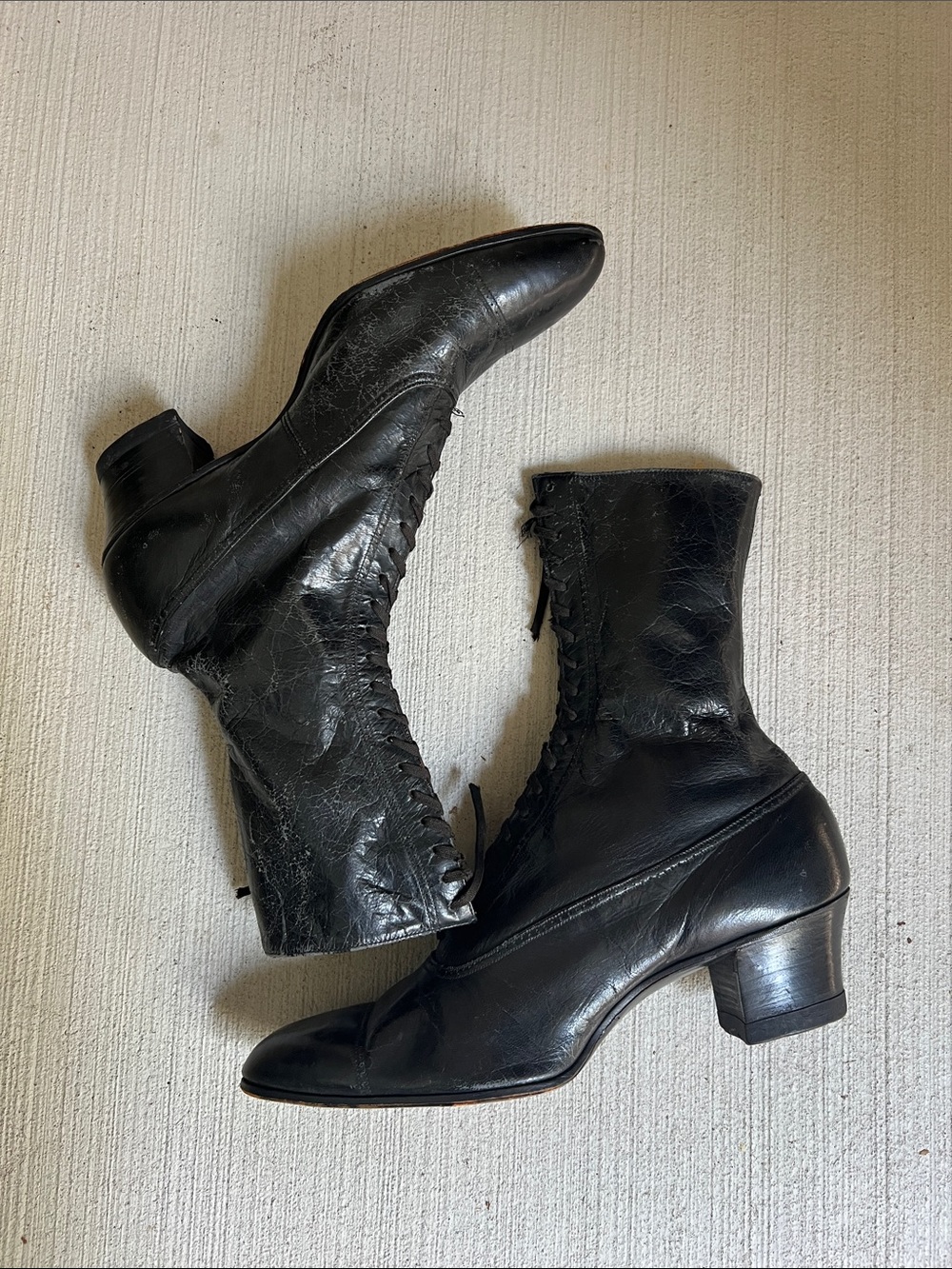 Antique Victorian Roberts Johnson & Rand Women's Black Lace-Up Leather Boots